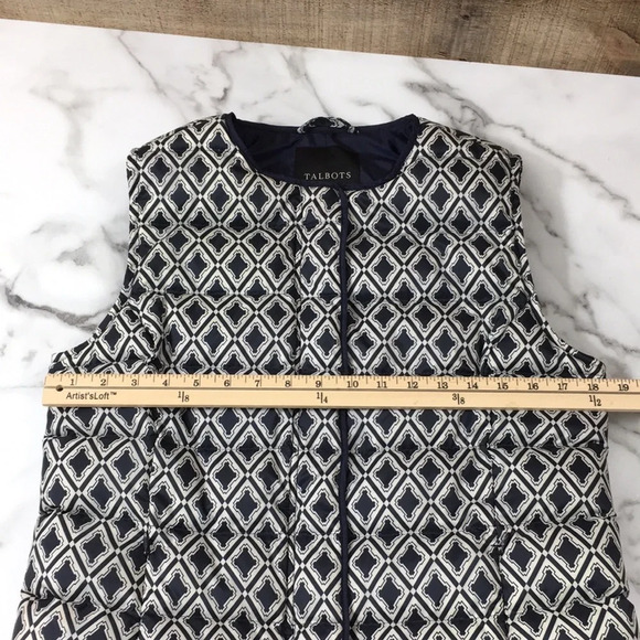 3/$20 Talbots Navy Diamond Print Zip Up‎ Down Vest Jacket Womens Medium Quilted - Picture 9 of 12
